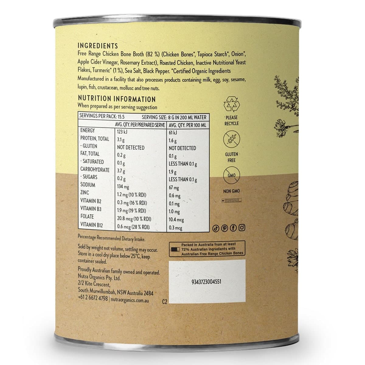 Thumbnail Nutra Naturals Chicken Bone Broth Powder Turmeric 125g