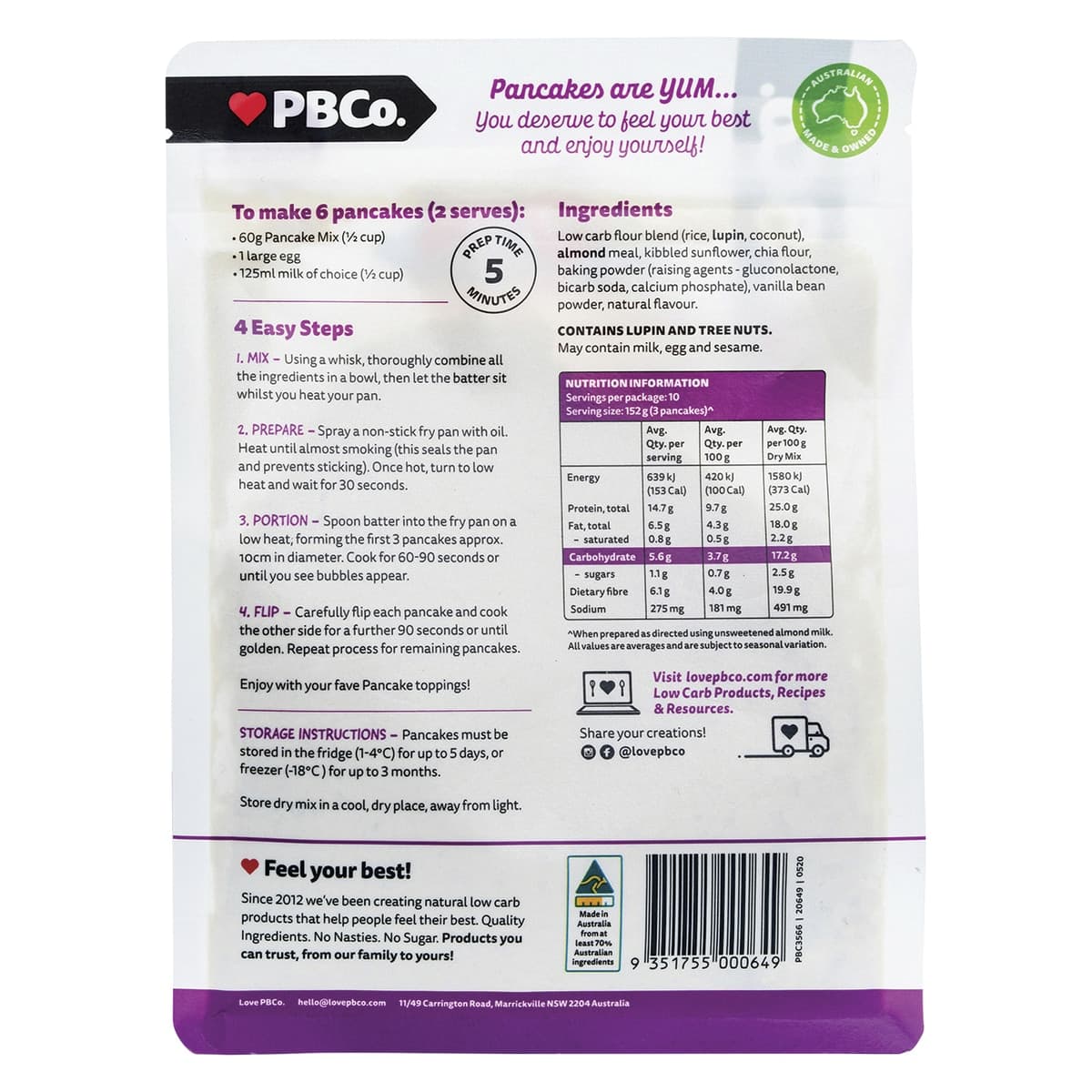 Thumbnail Pbco. Low Carb Pancake & Pikelet Mix 300g