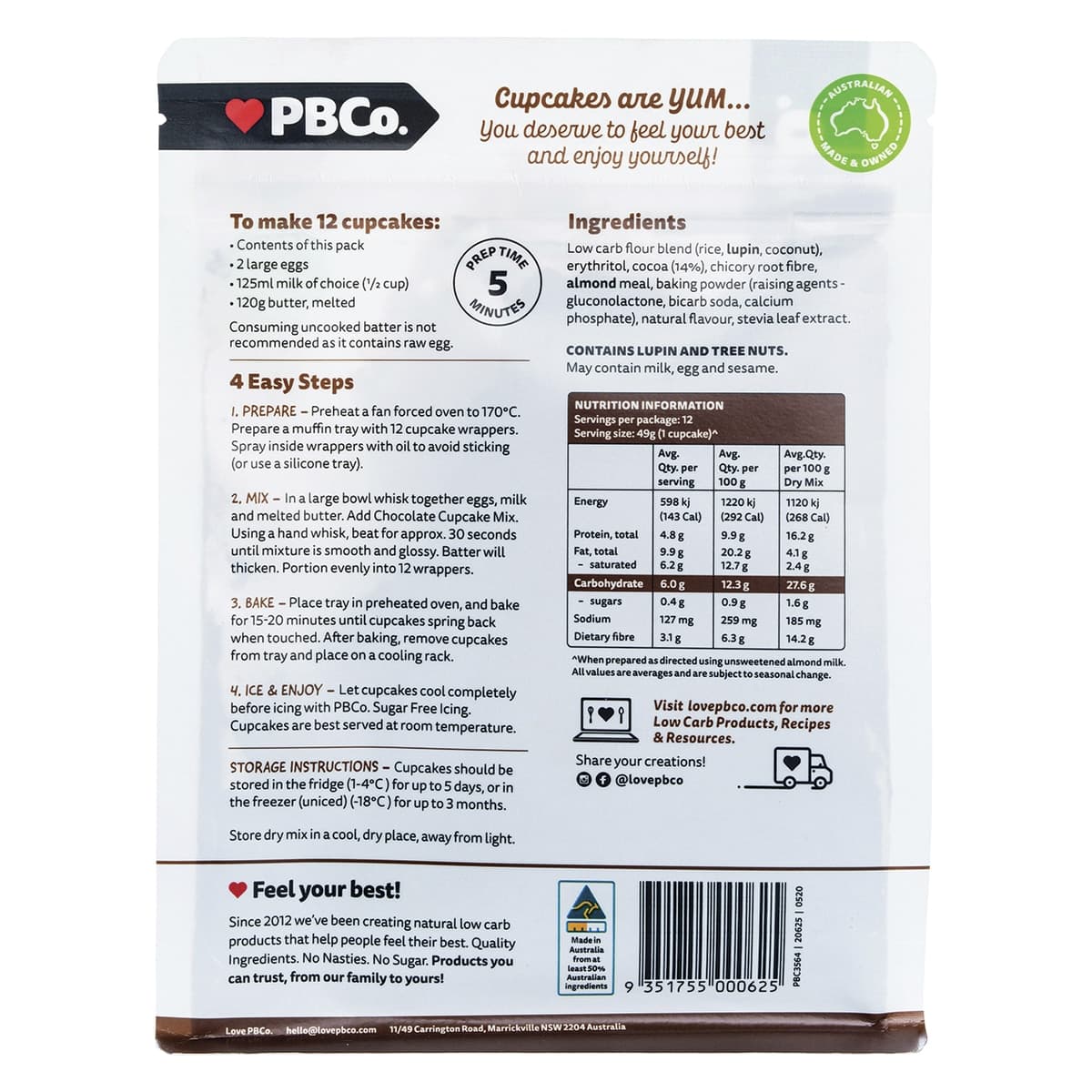Thumbnail Pbco. Low Carb Chocolate Cupcake Mix 260g