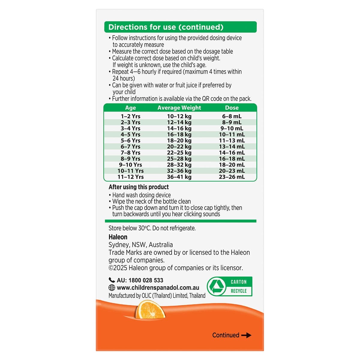 Thumbnail Panadol Children Suspension 1-5 Years Colour & Sugar Free Orange 100ml