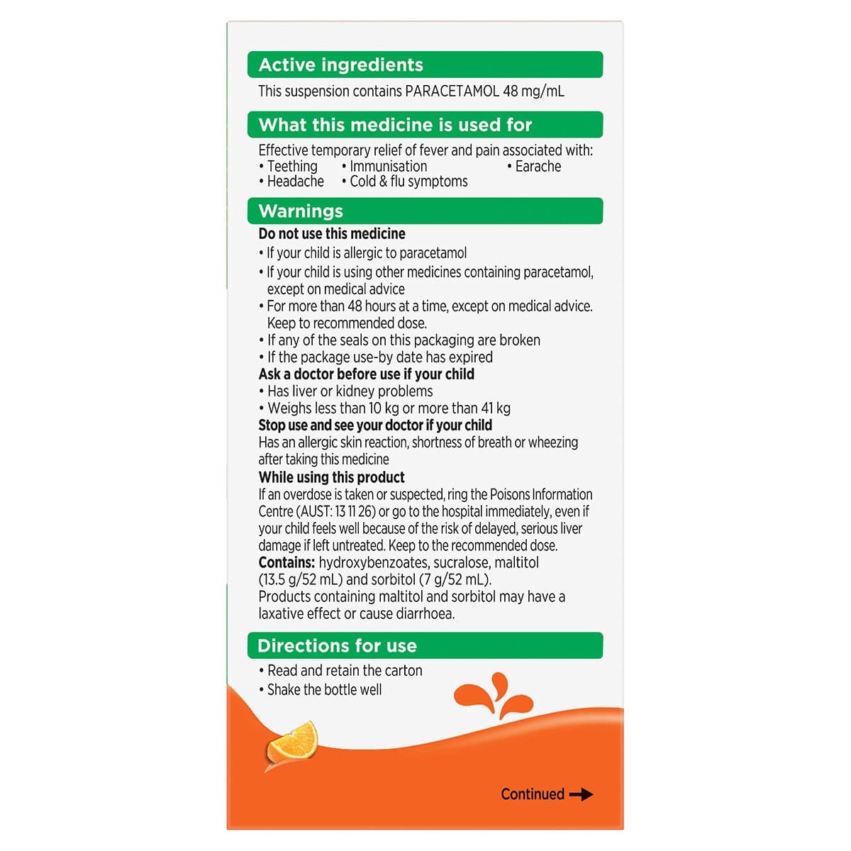 Thumbnail Panadol Children Suspension 5-12 Years Colour & Sugar Free Orange 100ml
