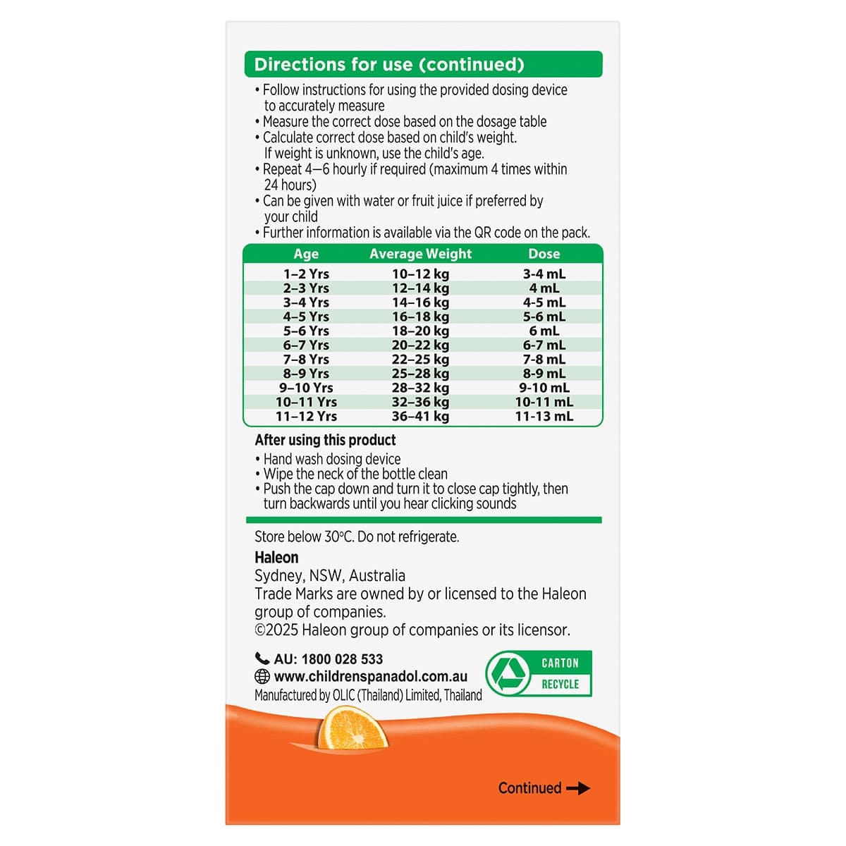 Thumbnail Panadol Children Suspension 5-12 Years Colour & Sugar Free Orange 100ml
