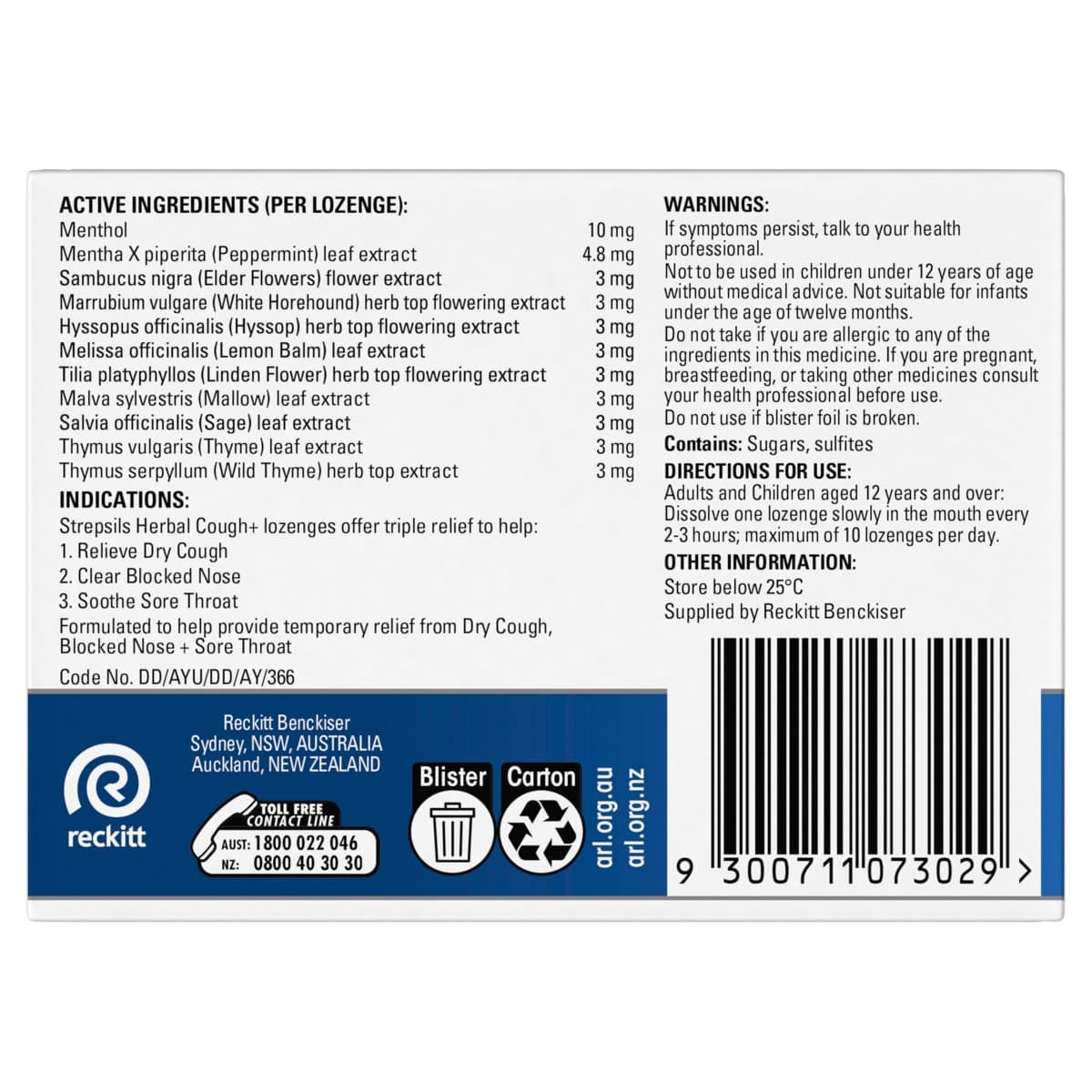 Thumbnail Strepsils Herbal Cough Lozenges Fresh Menthol 16 Pack