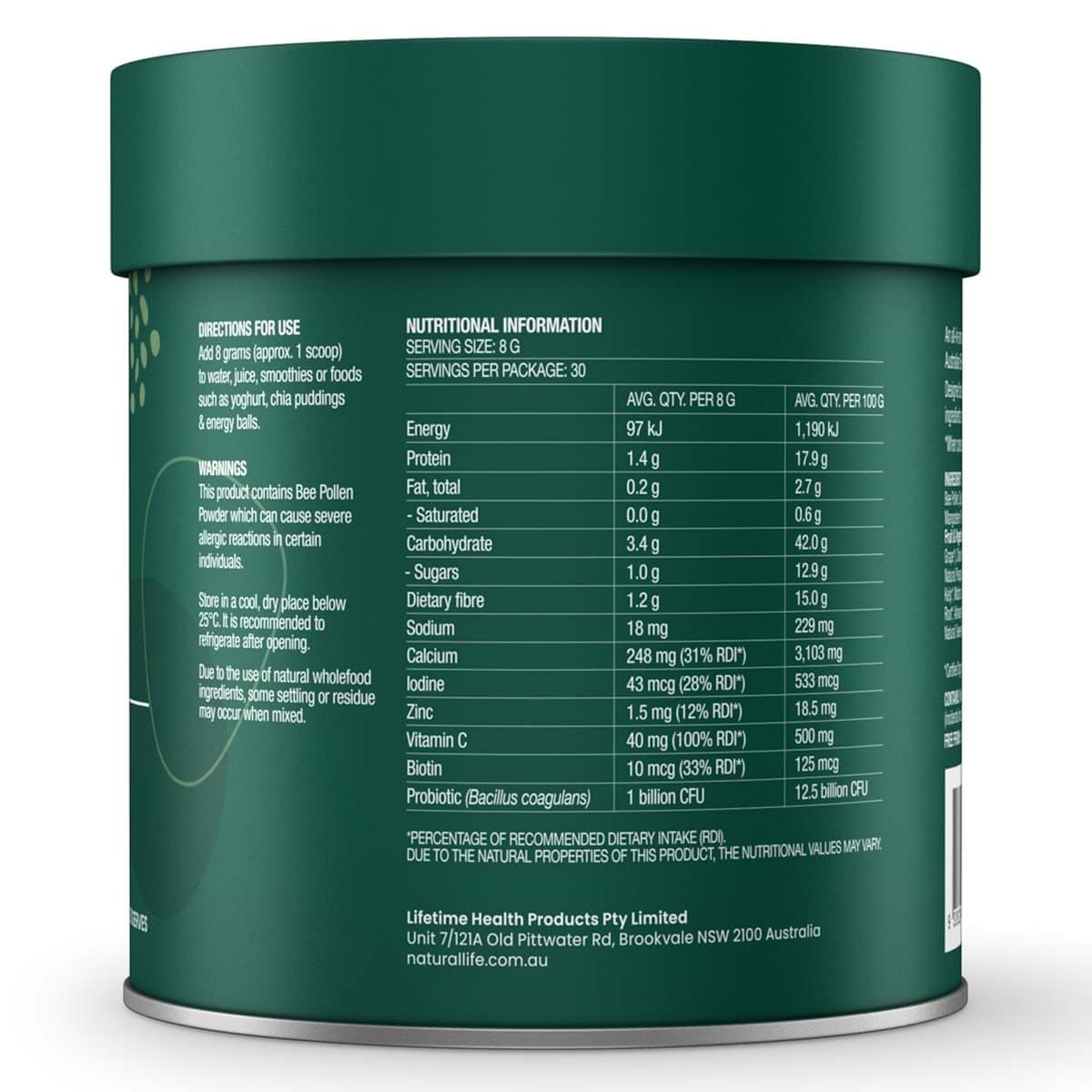 Thumbnail Natural Life Greens & Reds Powder With Bee Pollen 240g