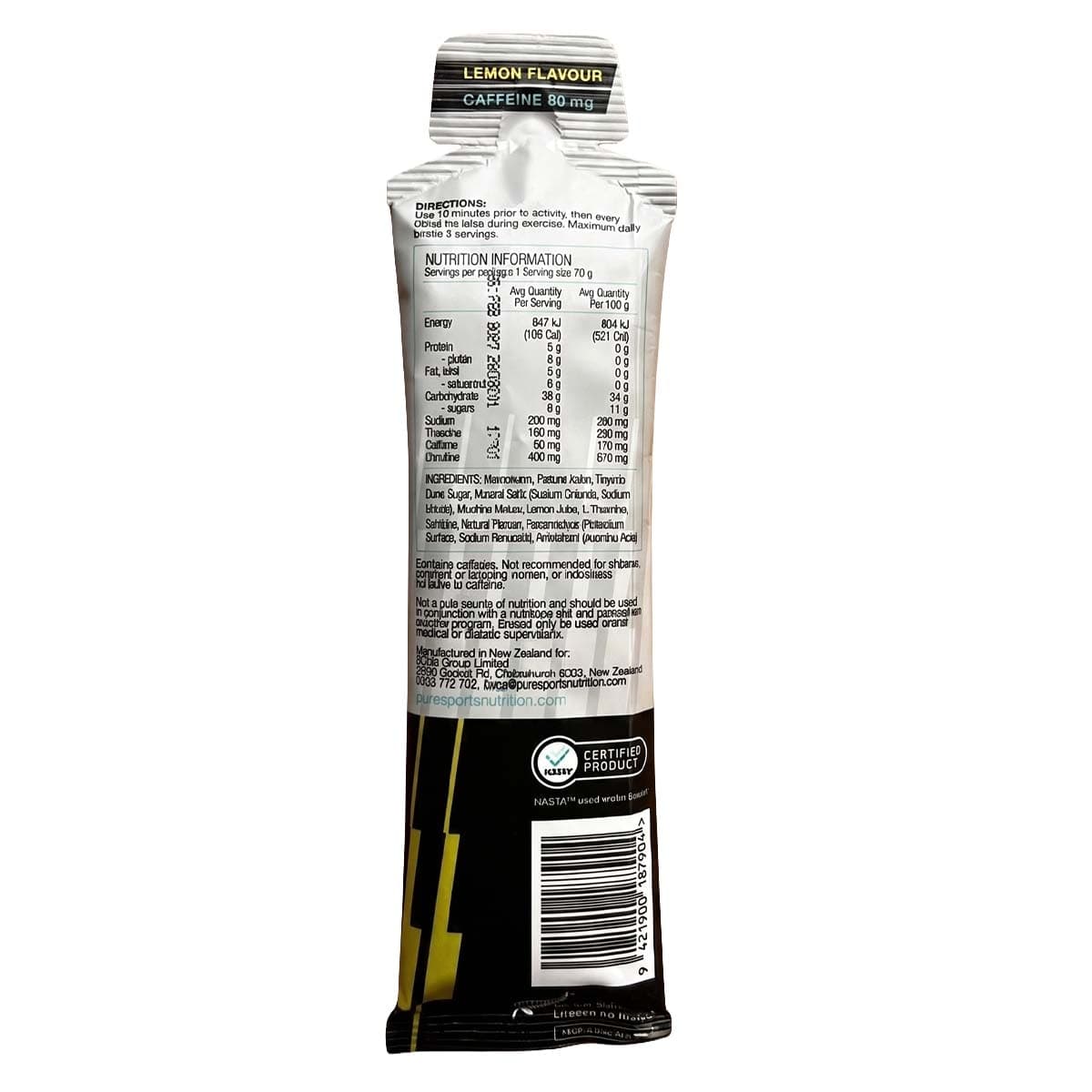 Thumbnail Pure Sports Nutrition Performance + Race Energy Gel + Caffeine Lemon 70g