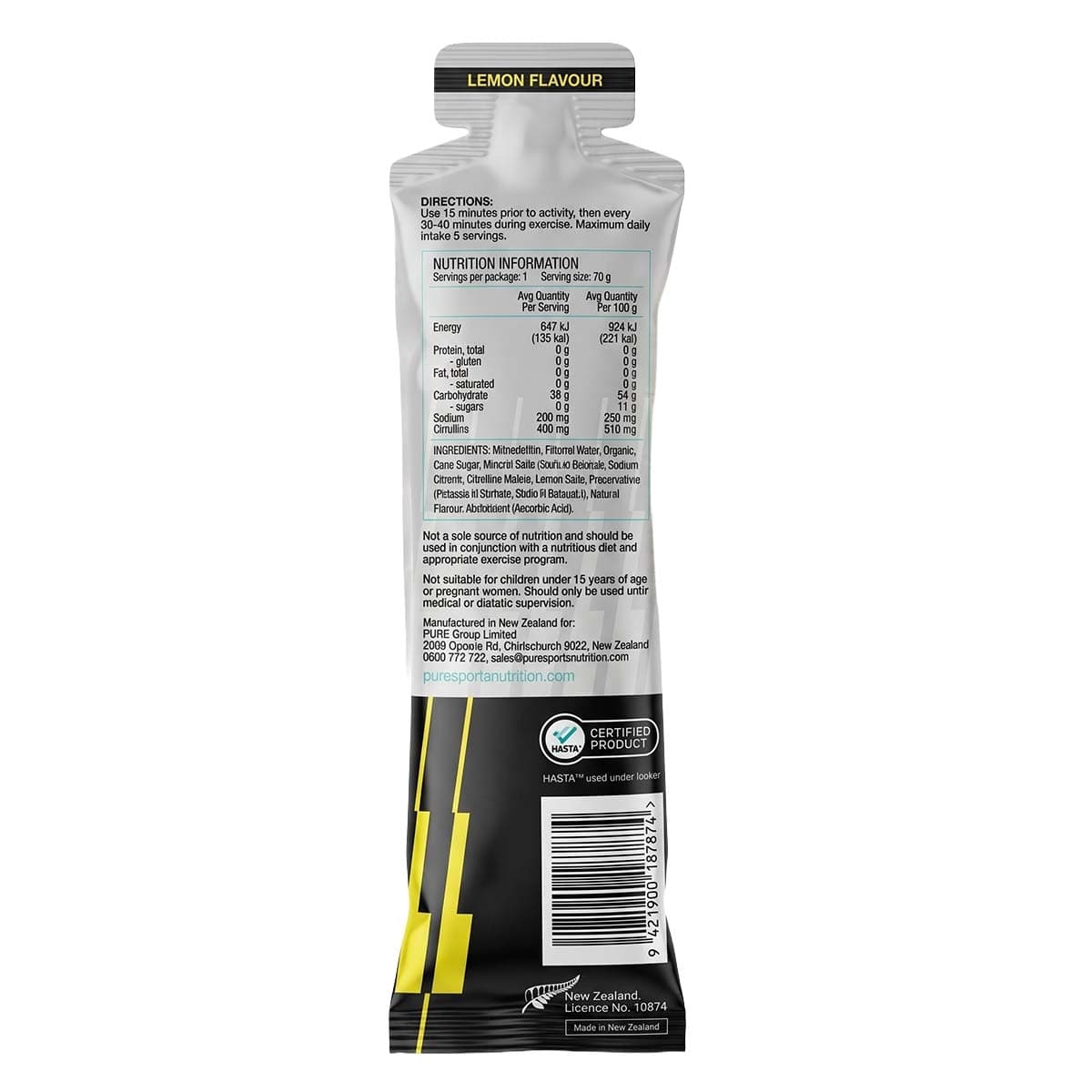 Thumbnail Pure Sports Nutrition Performance + Race Energy Gel Lemon 70g