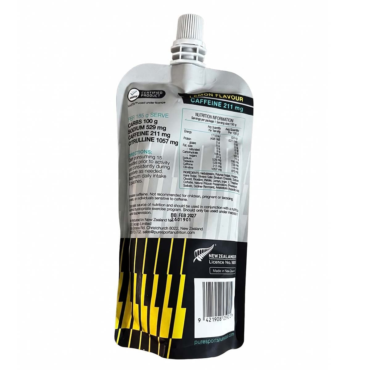 Thumbnail Pure Sports Nutrition Performance + Race Energy Gel + Caffeine Lemon 185g