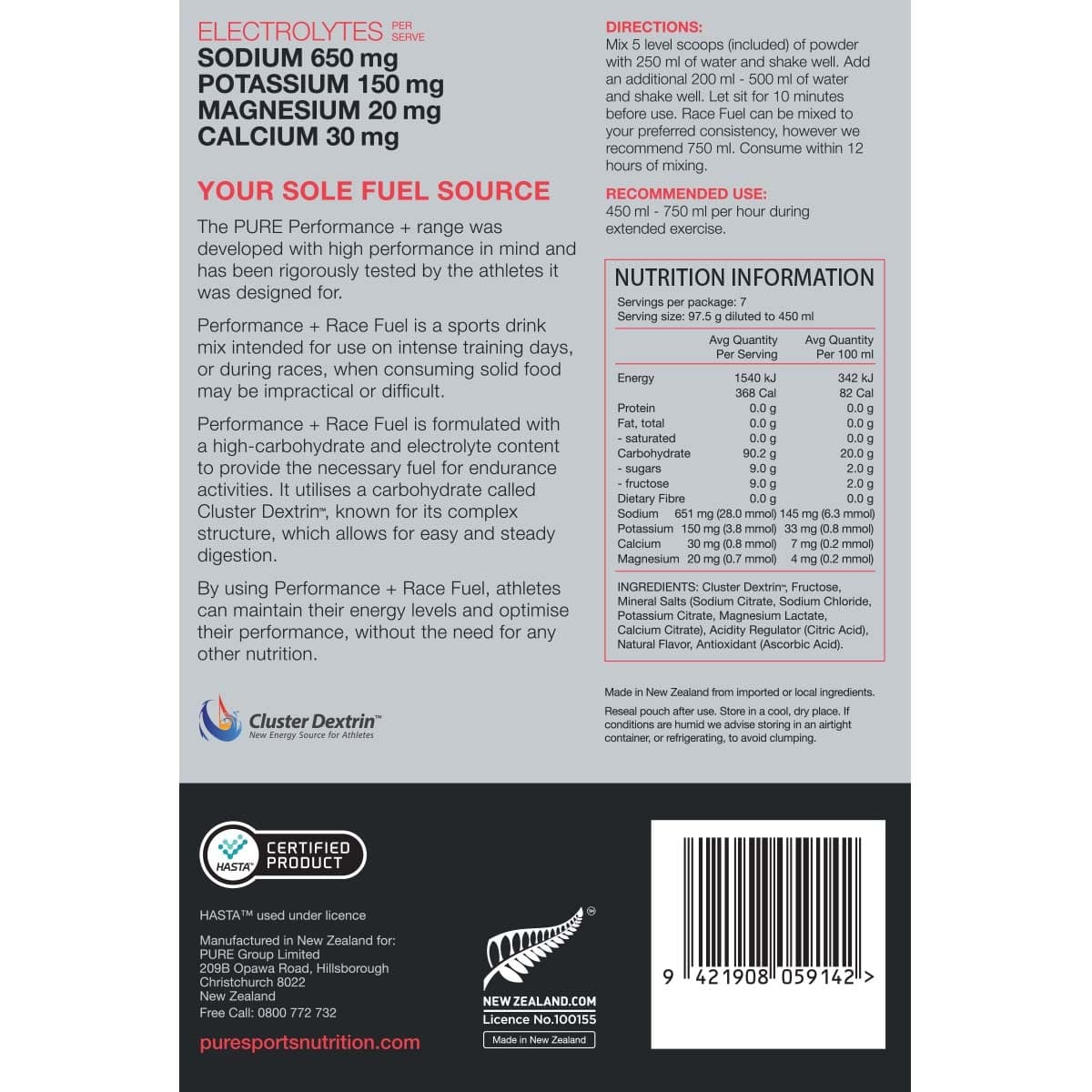 Thumbnail Pure Sports Nutrition Performance + Race Fuel Electrolyte Mix Raspberry 700g