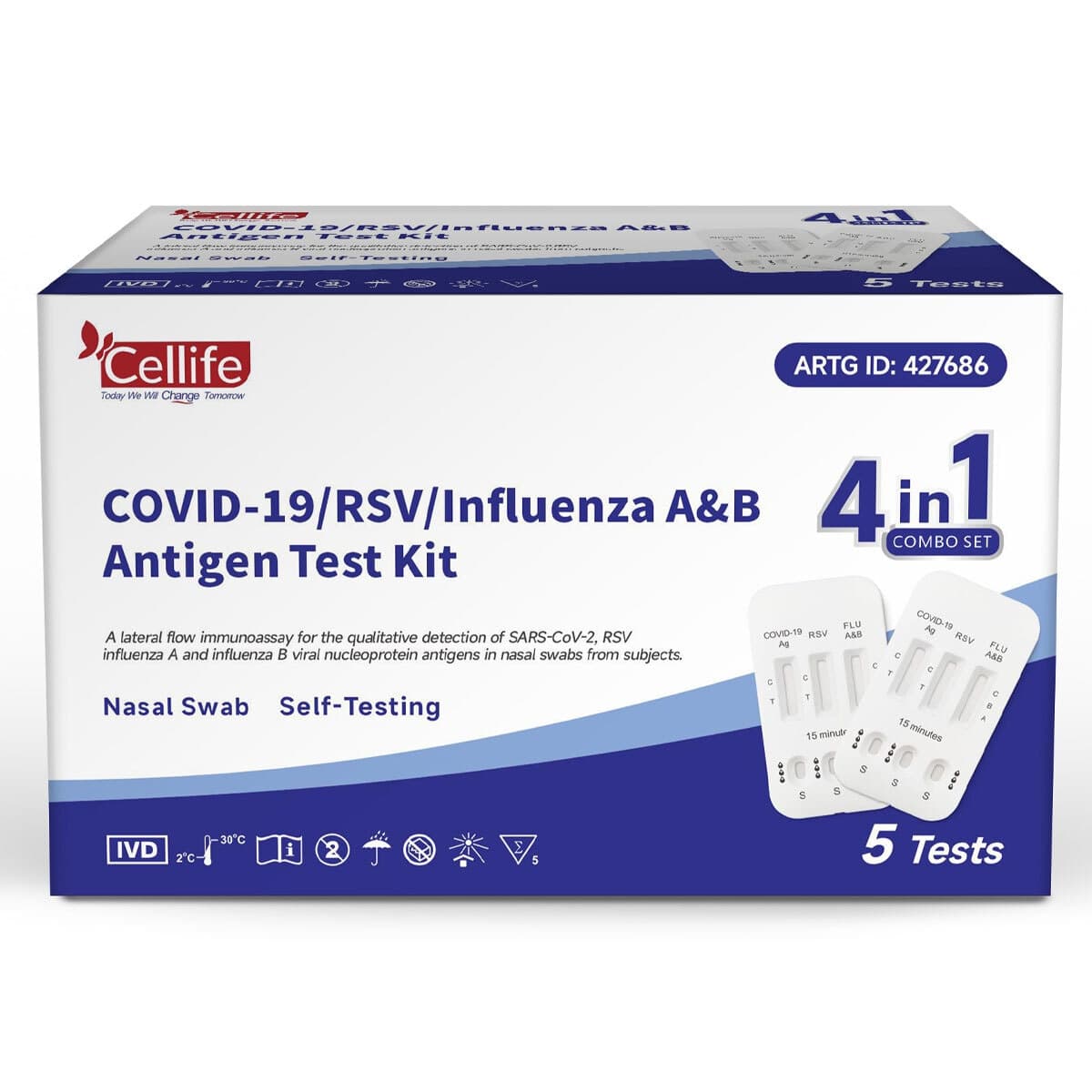 Thumbnail Cellife Covid-19/RSV/influenza A/B Antigen Test Kit (4 in 1) 5 Pack