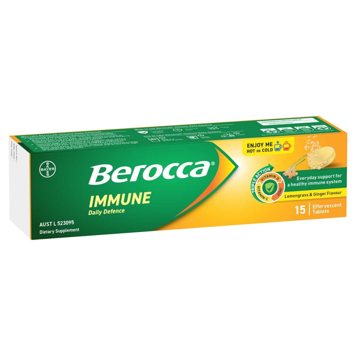 Thumbnail Berocca Immune Effervescent Tablets Lemongrass & Ginger 15 Pack