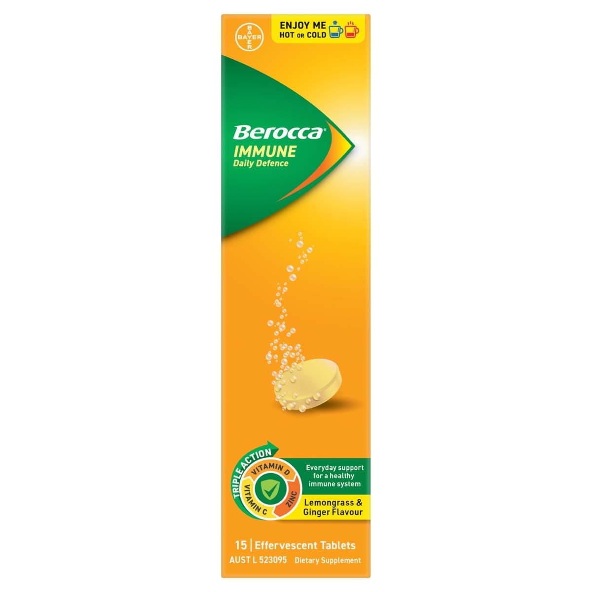 Thumbnail Berocca Immune Effervescent Tablets Lemongrass & Ginger 15 Pack