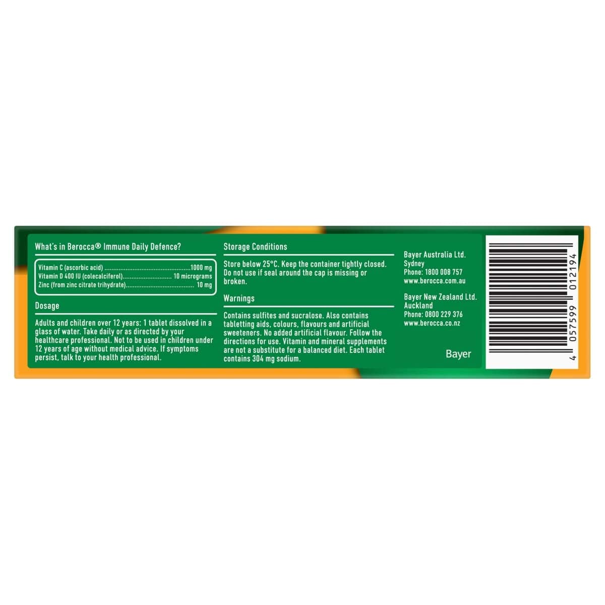 Thumbnail Berocca Immune Effervescent Tablets Lemongrass & Ginger 15 Pack