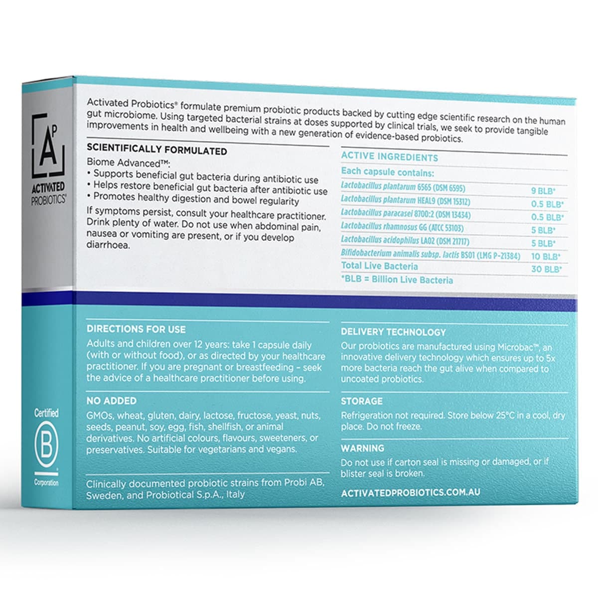 Thumbnail Activated Probiotics Biome Advanced Probiotic 30 Capsules