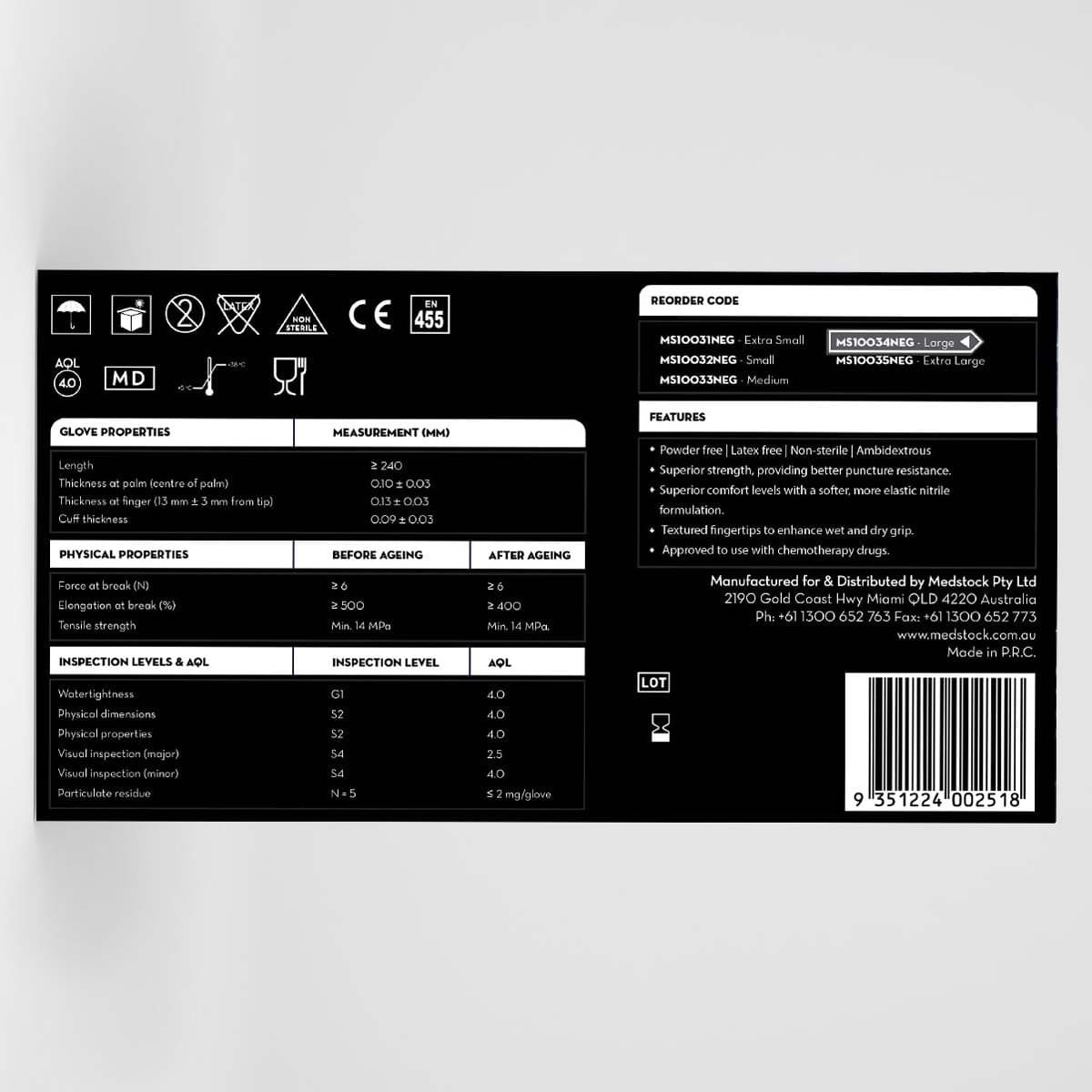 Thumbnail Medstock Black Disposable Nitrile Gloves Large 100 Pack|Box