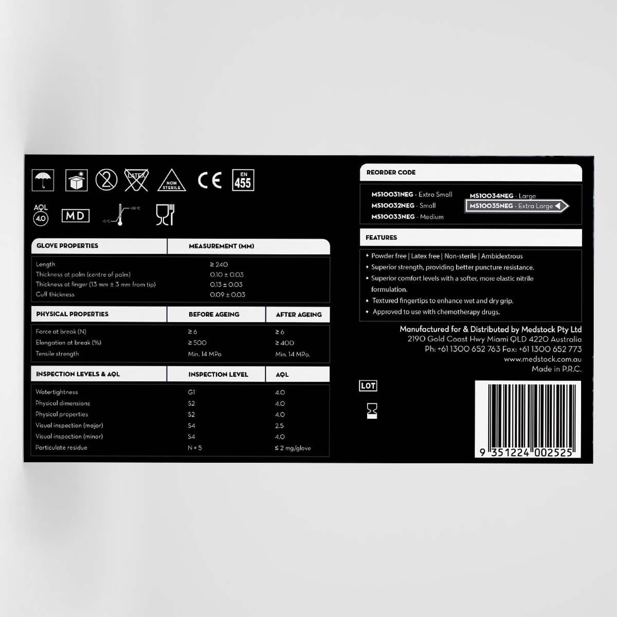 Thumbnail Medstock Black Disposable Nitrile Gloves X-Large 100 Pack|Box