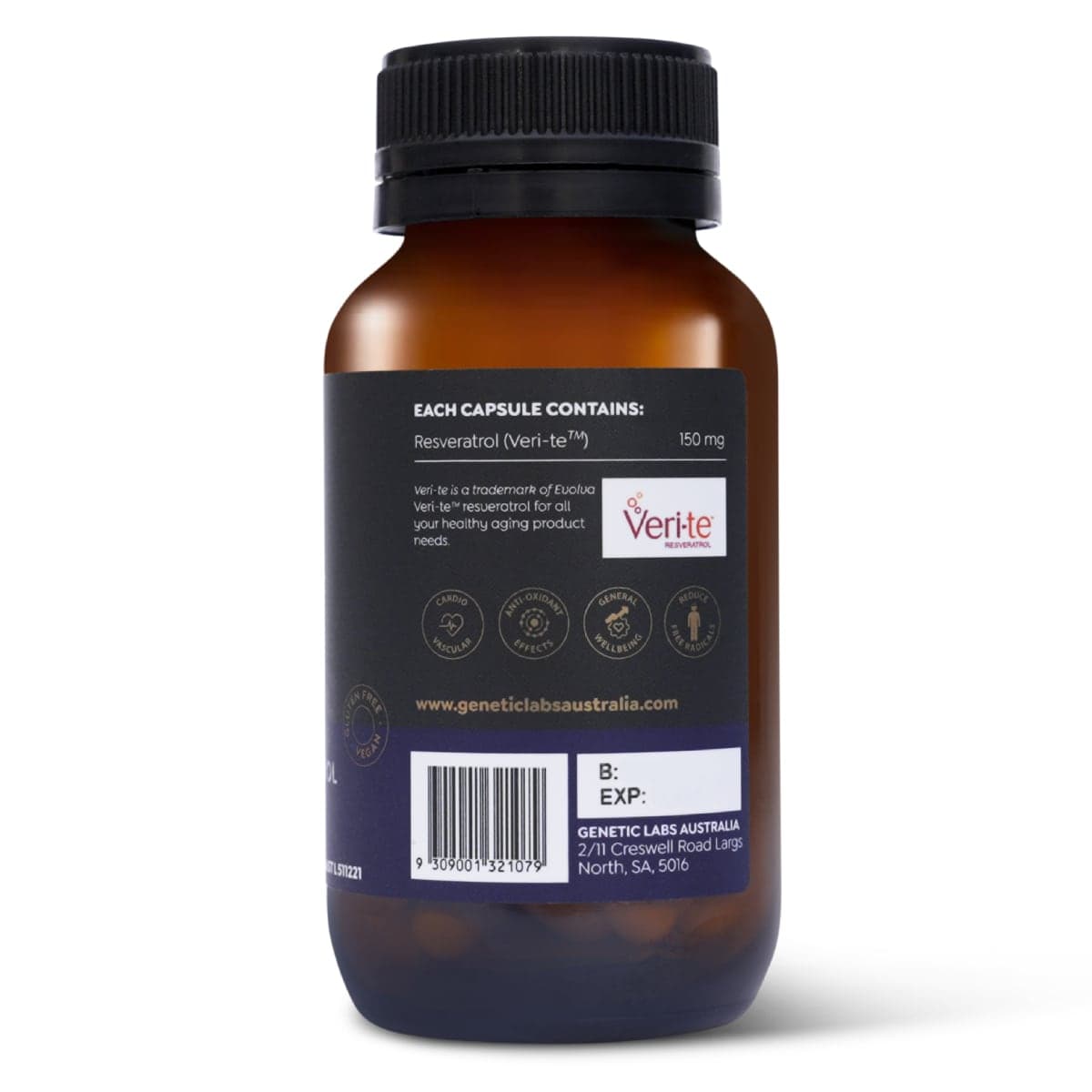 Thumbnail Genetic Labs Australia Pure Trans-Resveratrol with MCT Oil 60 Capsules