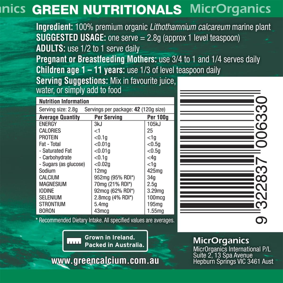 Thumbnail Green Nutritionals Green Calcium Powder 100g