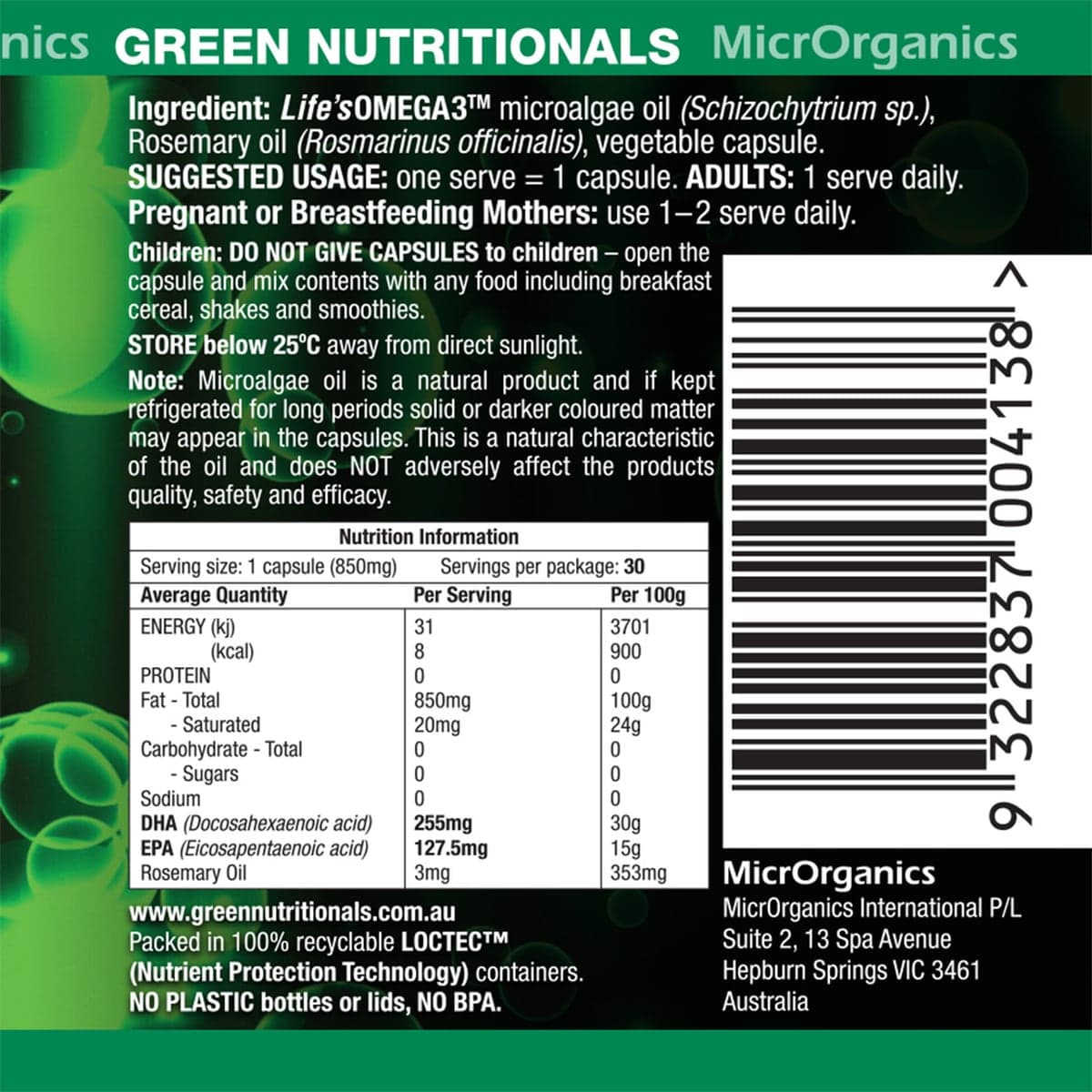 Thumbnail Green Nutritionals Green Omega3 30 Vegan Capsules