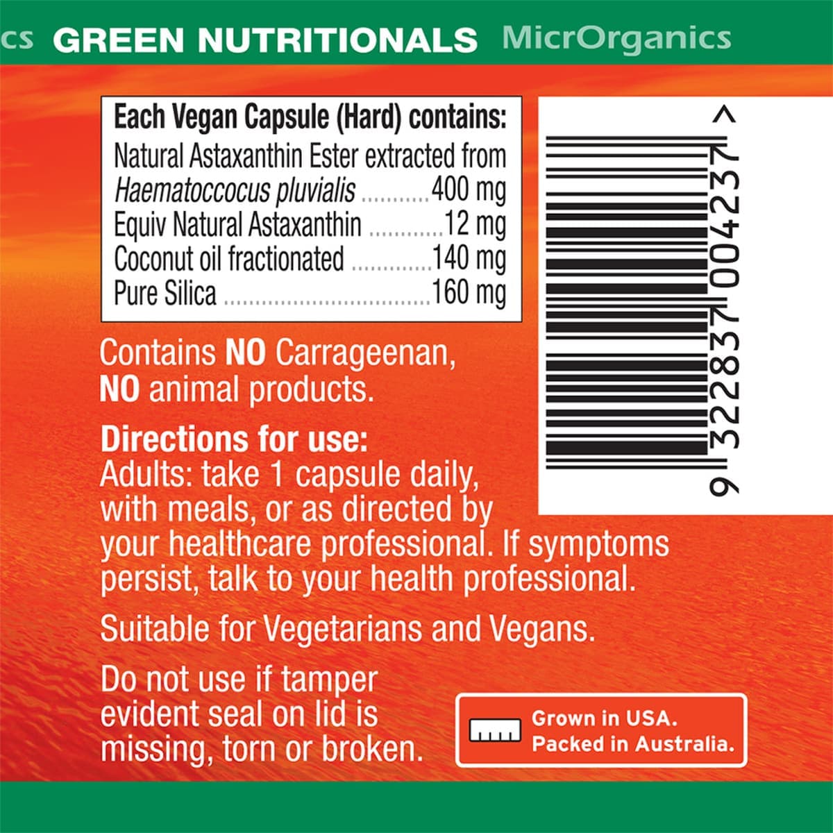 Thumbnail Green Nutritionals Natural Astaxanthin 12mg 60 Vegan Caps