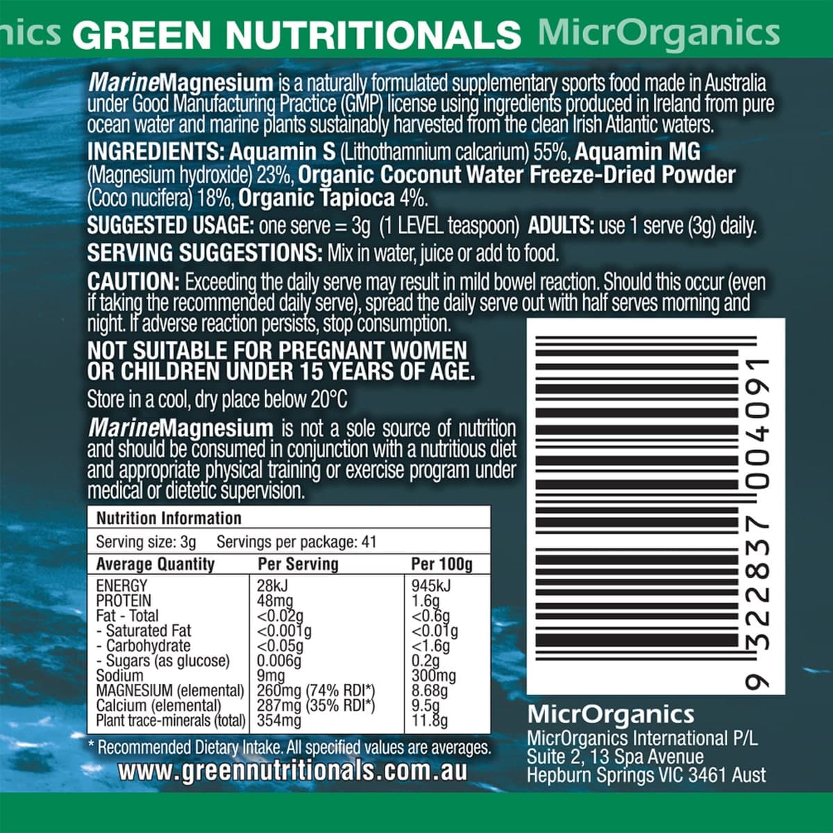 Thumbnail Green Nutritionals Marine Magnesium Powder 100g