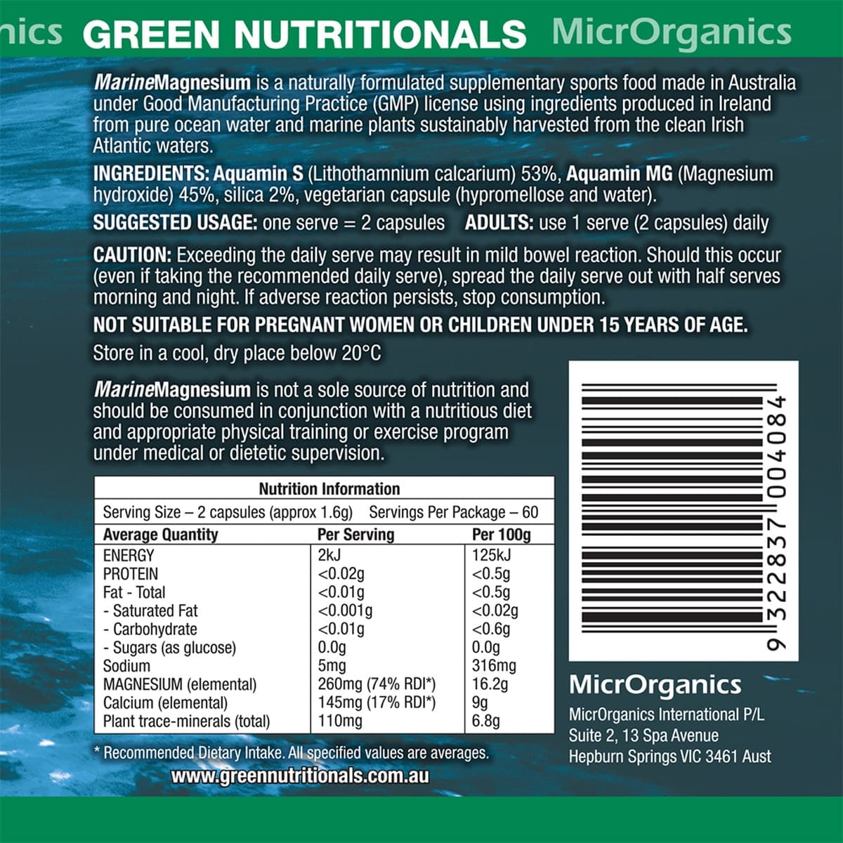 Thumbnail Green Nutritionals Marine Magnesium 120 Vege Caps