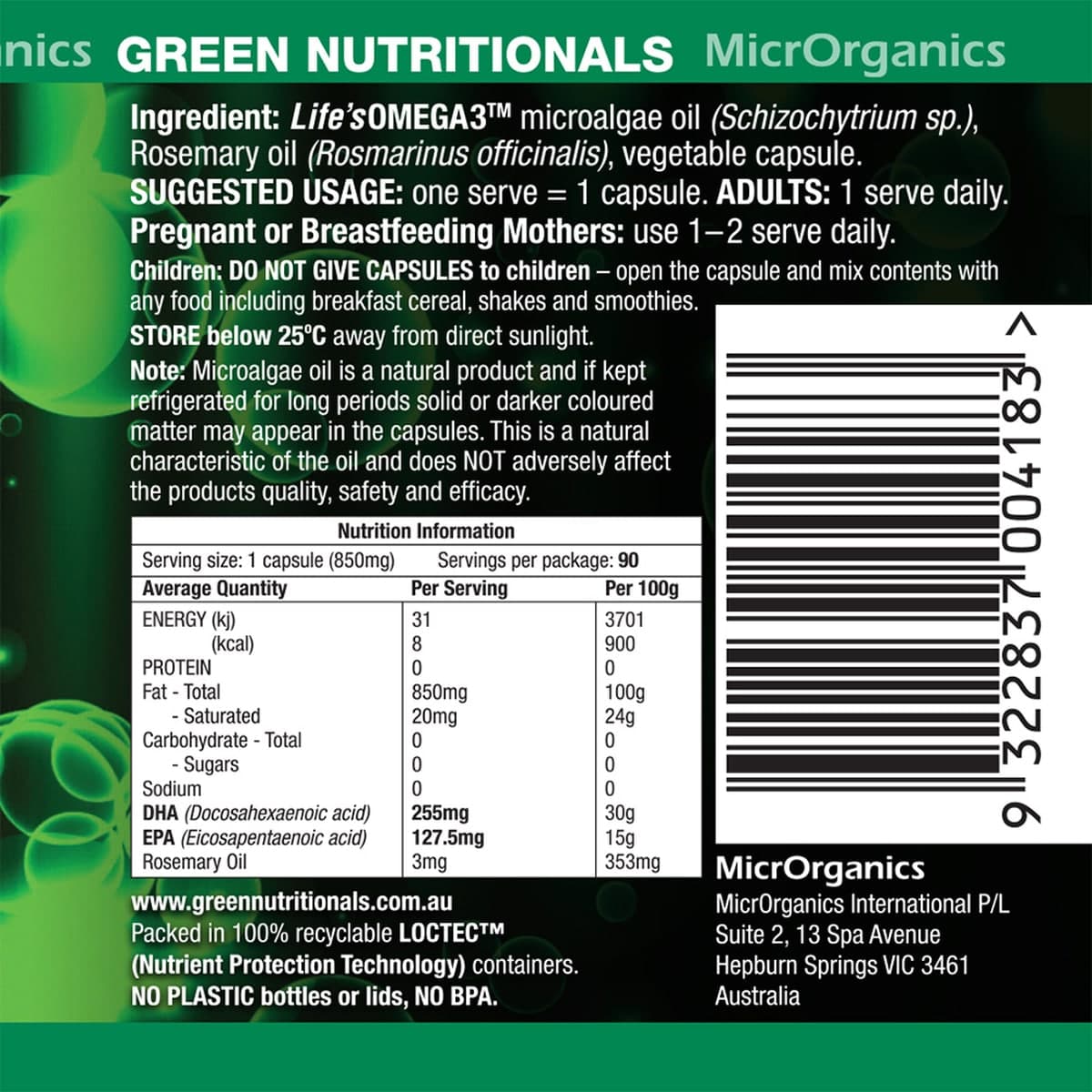 Thumbnail Green Nutritionals Vegan Omega 3 90 Vegan Capsules