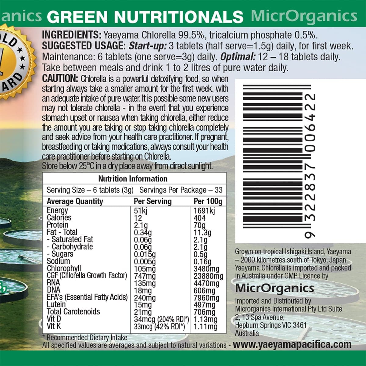 Thumbnail Green Nutritionals Yaeyama Pacifica Chlorella 200 Tablets