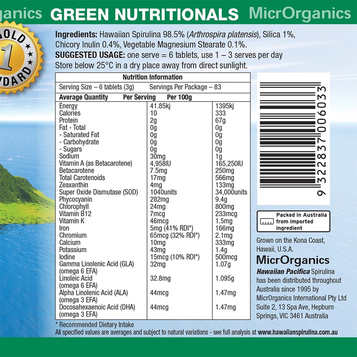 Thumbnail Green Nutritionals Hawaiian Pacifica Spirulina 500 Tablets