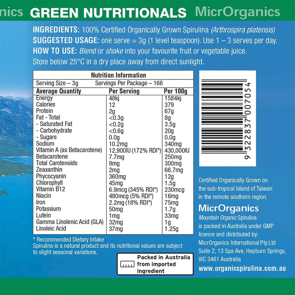 Thumbnail Green Nutritionals Mountain Organic Spirulina Powder 500g
