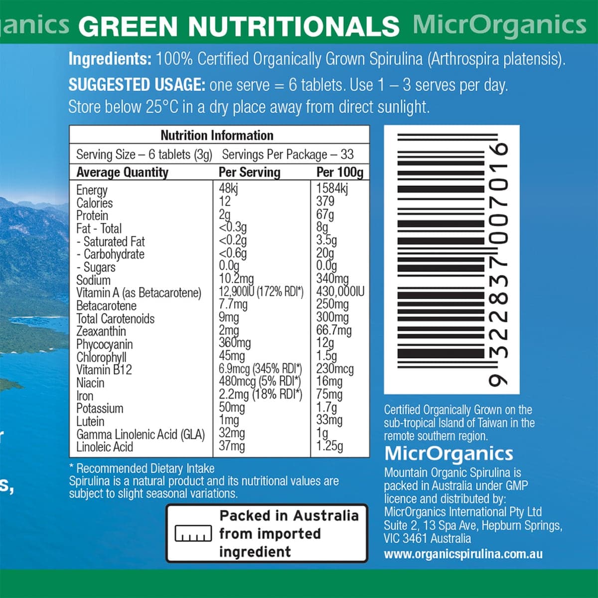 Thumbnail Green Nutritionals Mountain Organic Spirulina 1000 Tablets