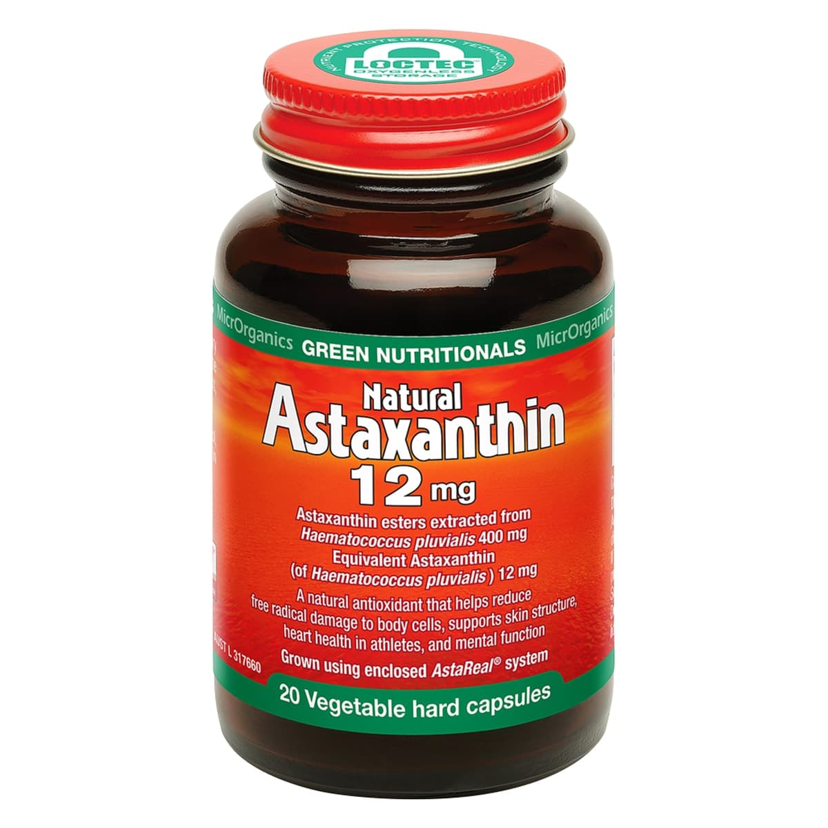 Thumbnail Green Nutritionals Natural Astaxanthin 12mg 20 Vege Capsules