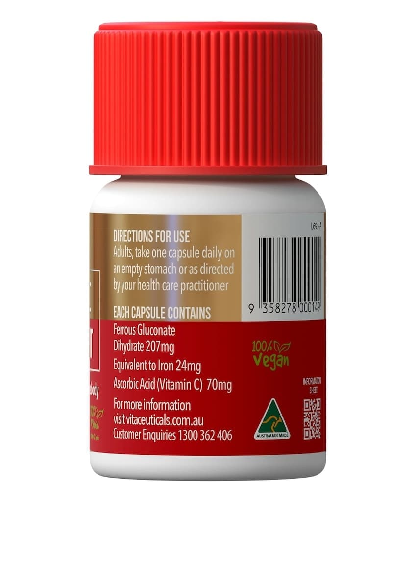 Thumbnail Vitaceuticals Ferrous + C Iron Supplement 30 Hard Capsules