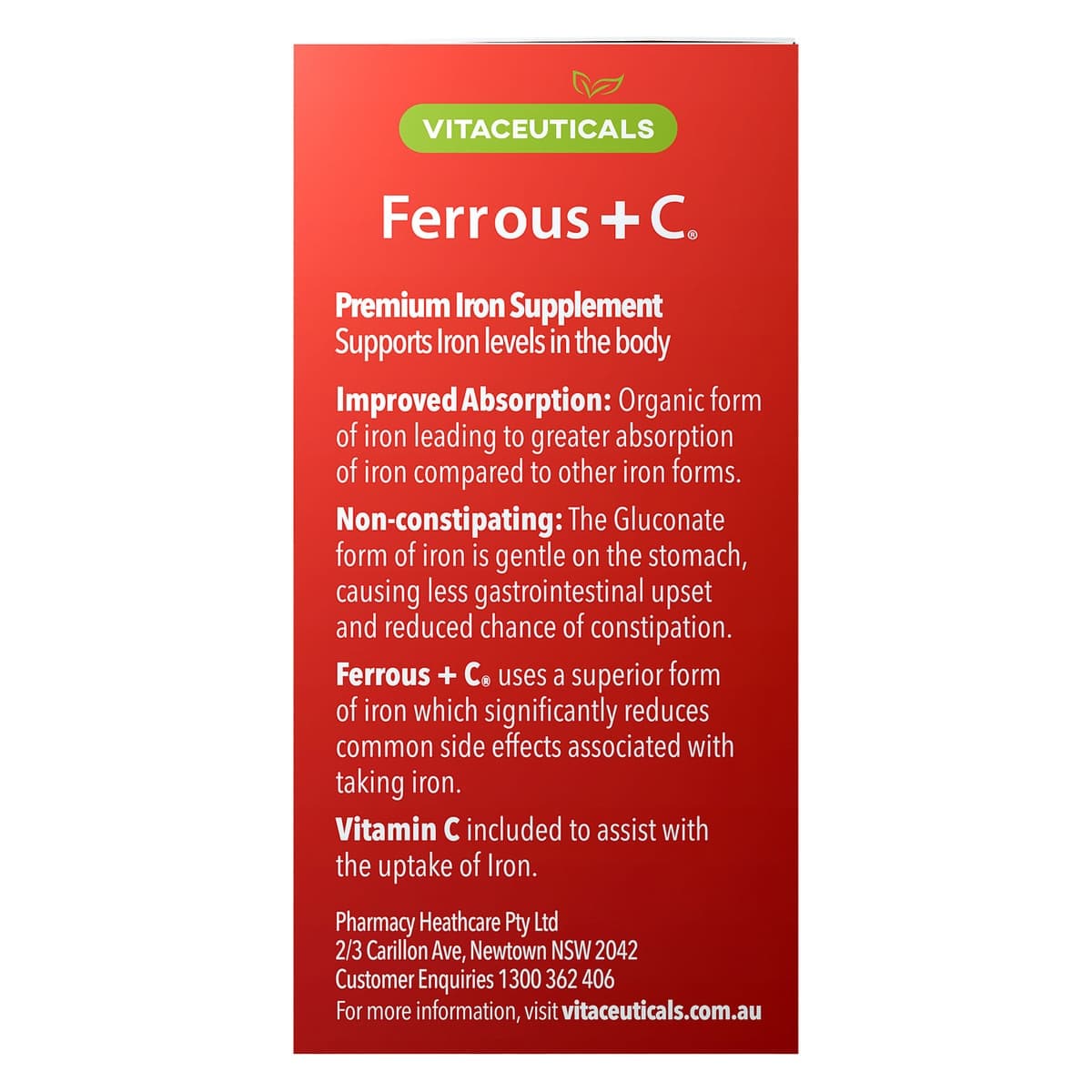 Thumbnail Vitaceuticals Ferrous + C Iron Supplement 30 Hard Capsules