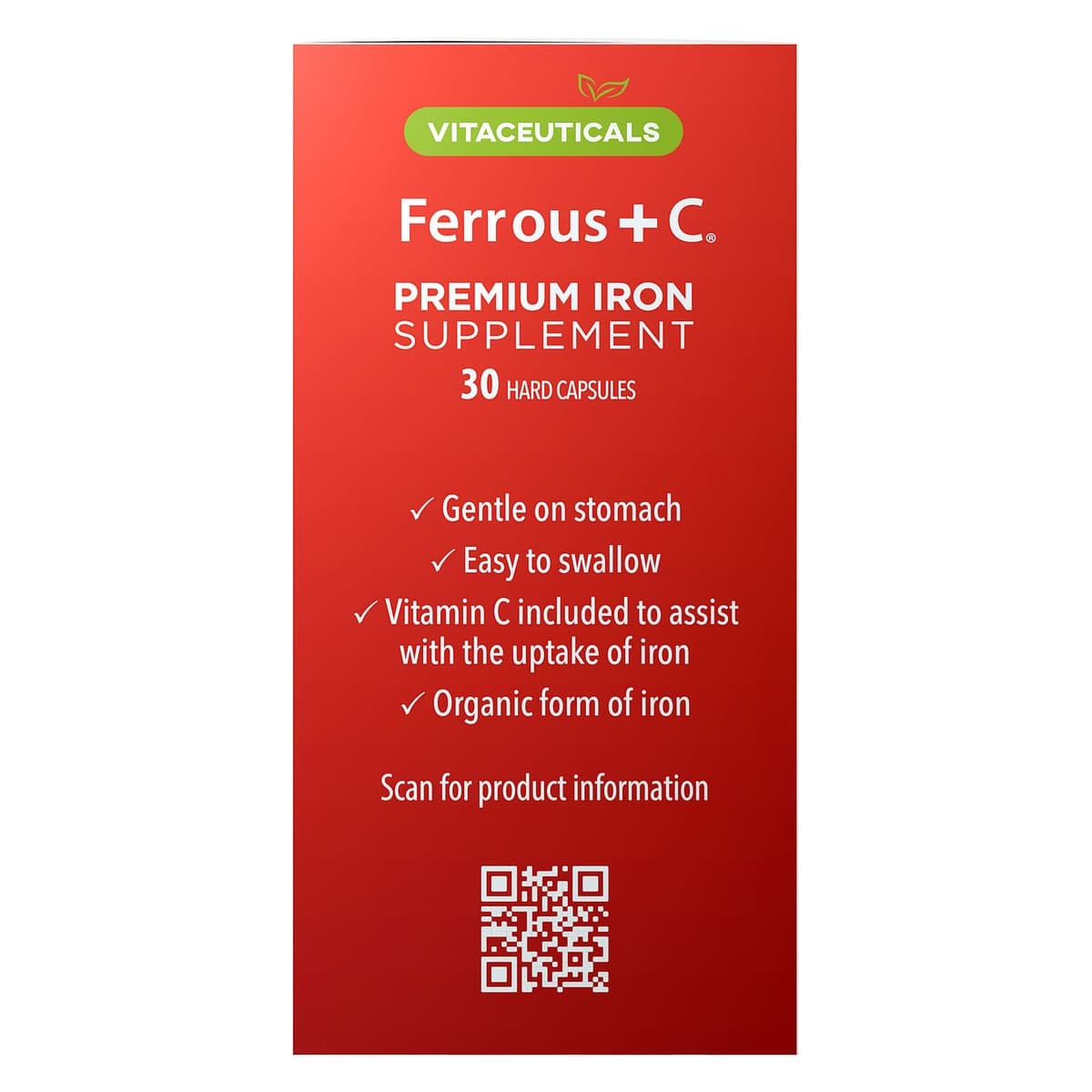 Thumbnail Vitaceuticals Ferrous + C Iron Supplement 30 Hard Capsules