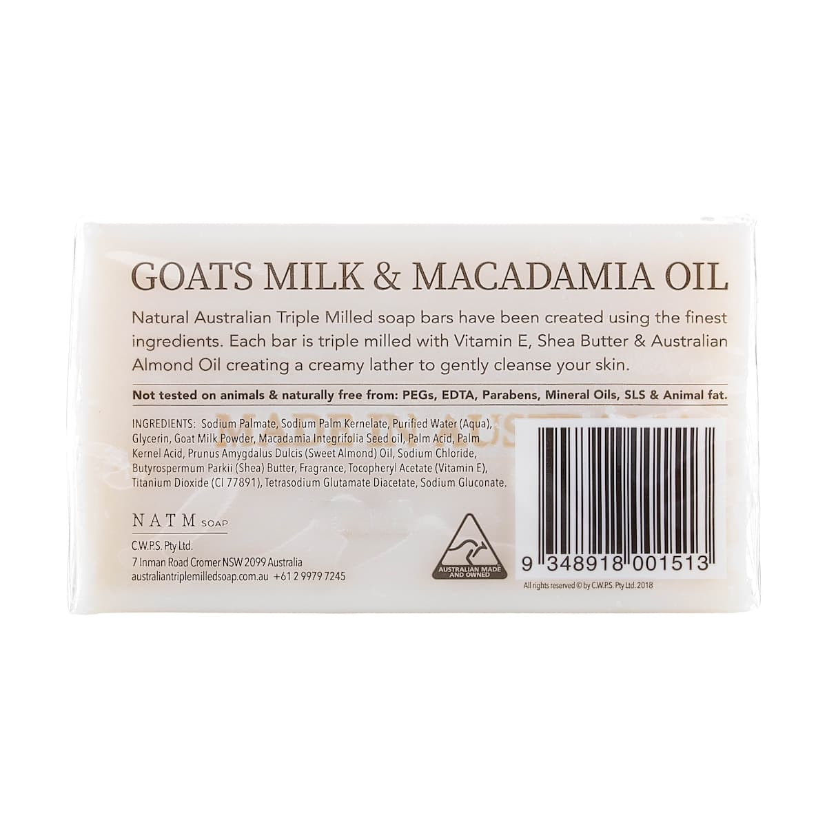 Thumbnail Natural Australian Triple Milled Goats Milk & Macadamia Oil Soap 8 x 200g