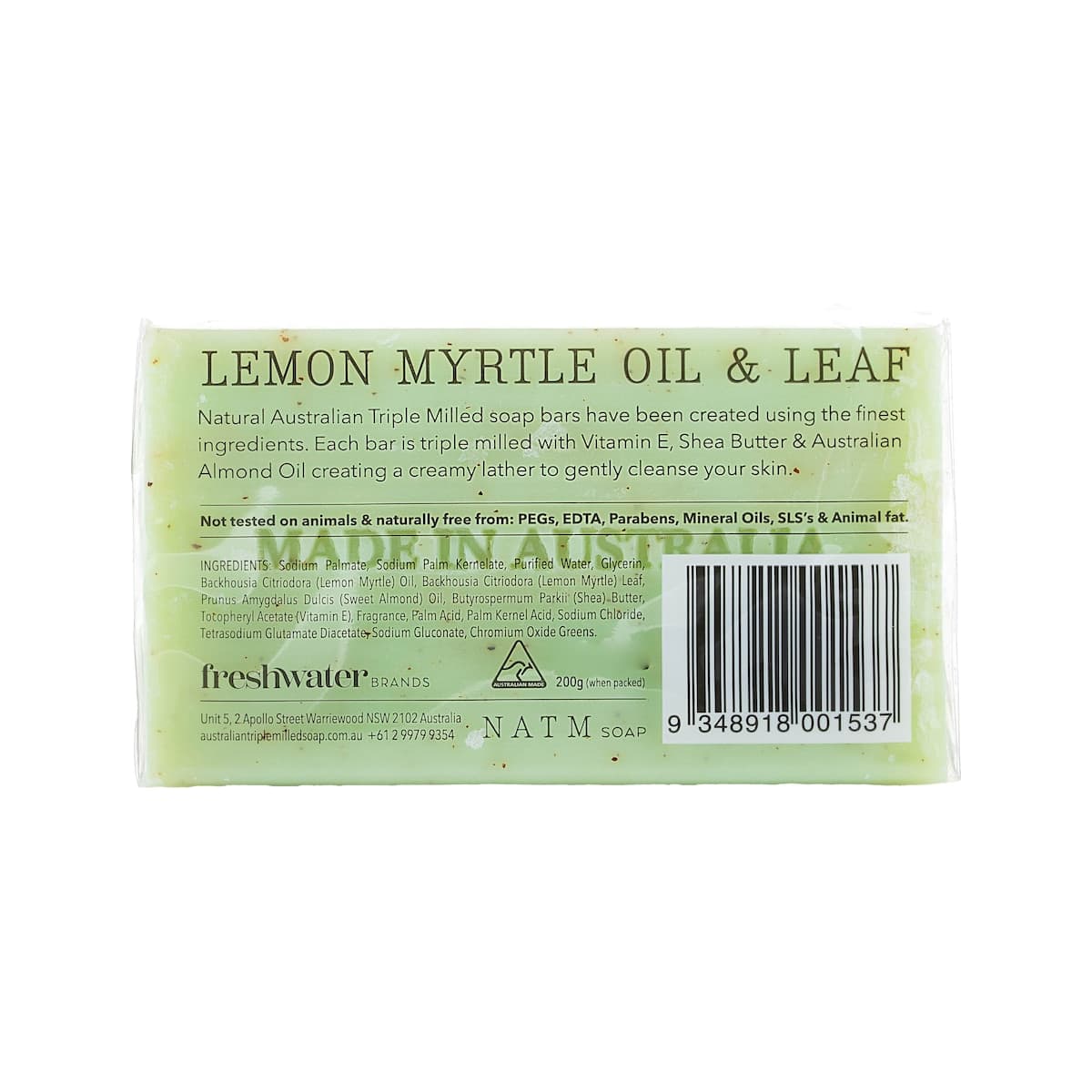 Thumbnail Natural Australian Triple Milled Lemon Myrtle Oil & Leaf Soap 8 x 200g