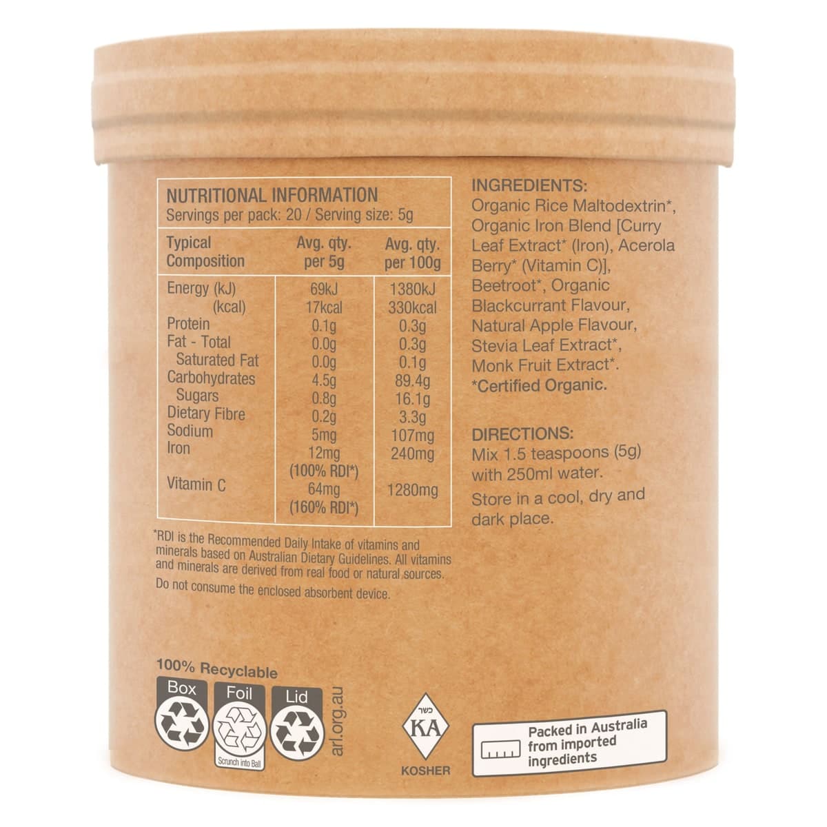 Thumbnail Amazonia Raw Organic Iron Powder Apple Blackcurrant 100g