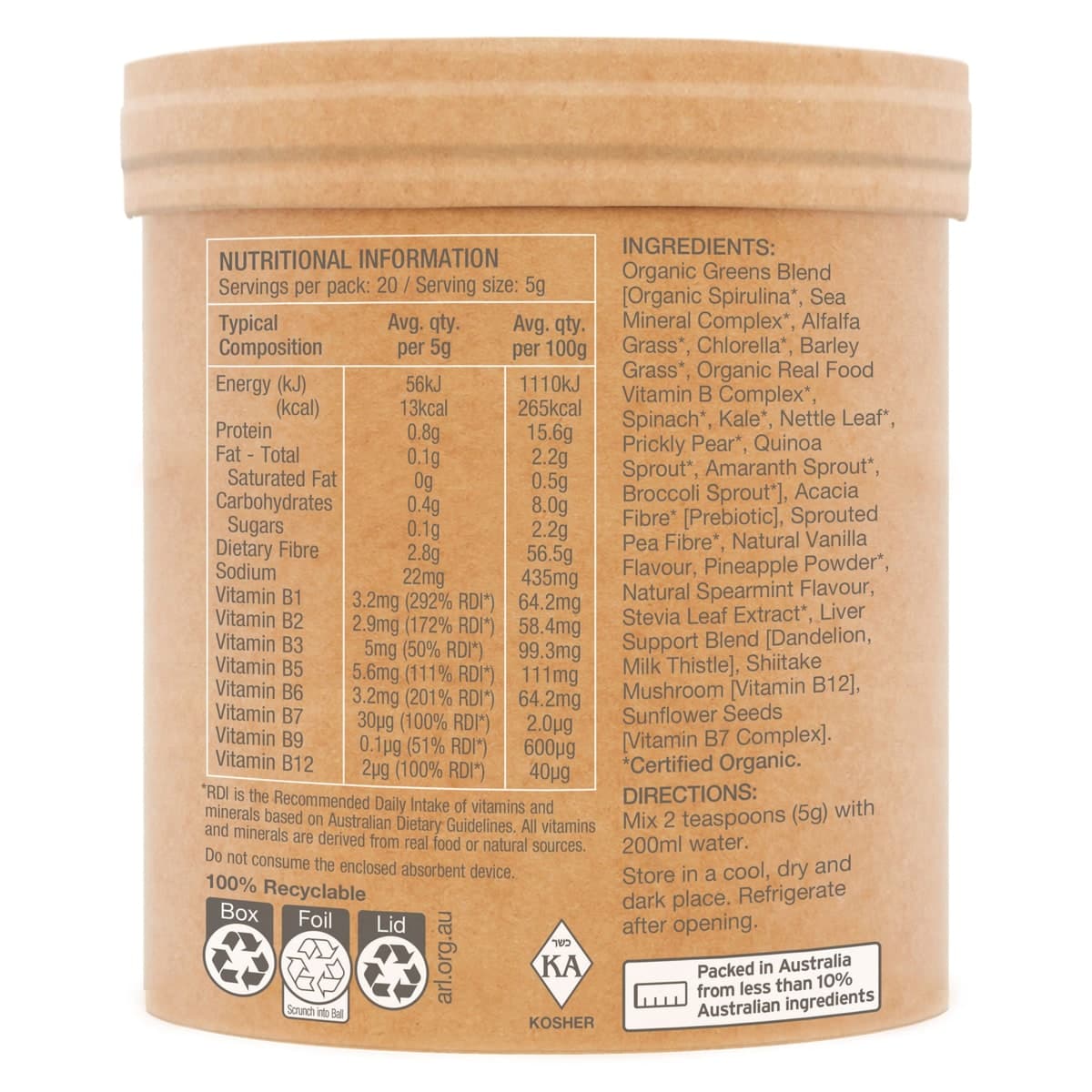 Thumbnail Amazonia Raw Organic Greens B Vitamin Complex Powder 100g