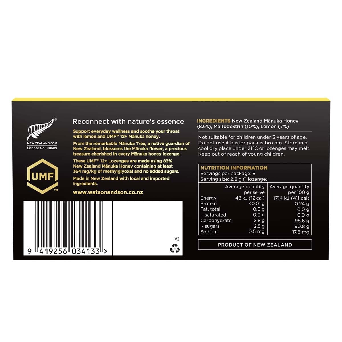 Thumbnail Watson & Son Manuka Honey UMF 12+/MGO 354+ Lozenges 8 x 2.8g