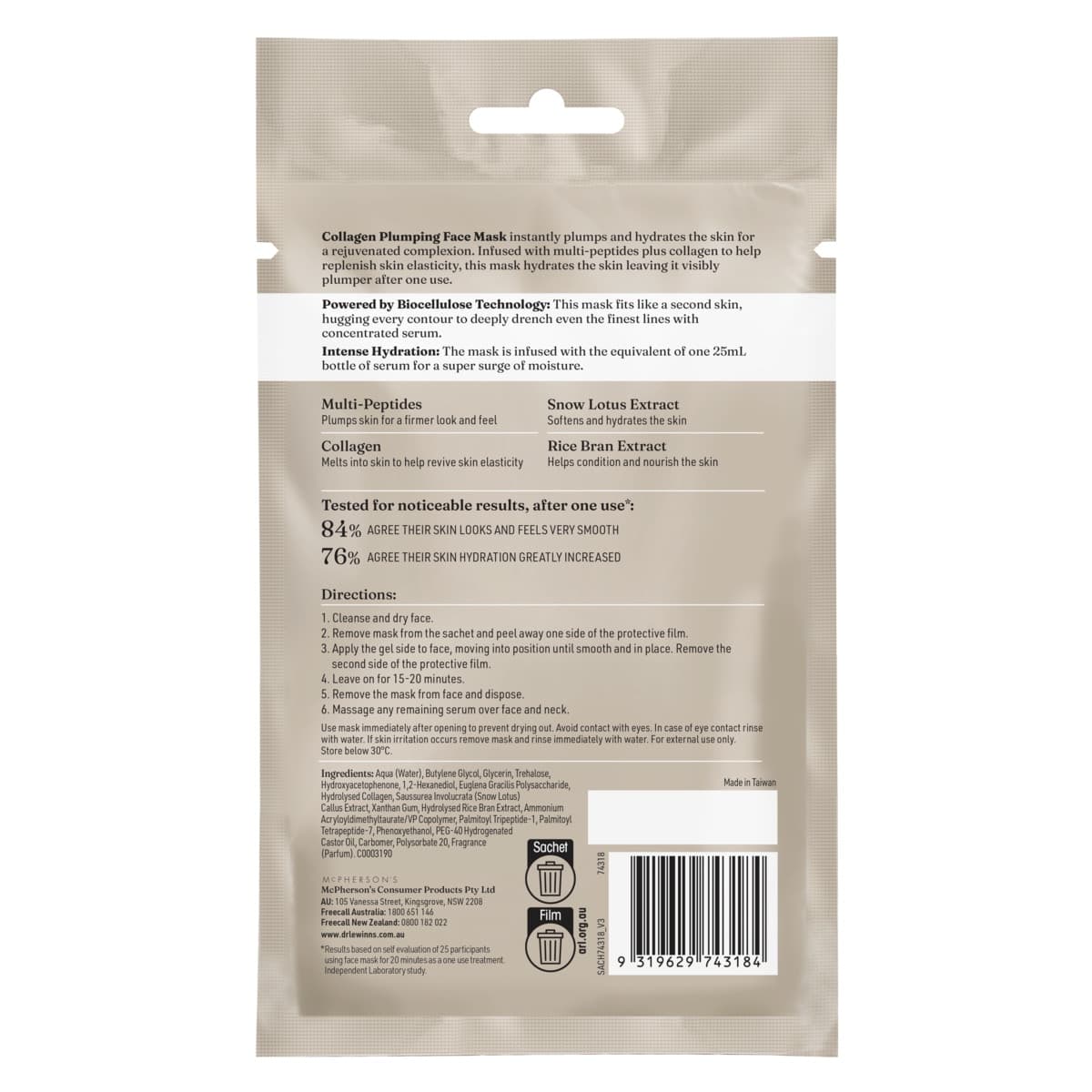 Thumbnail Dr LeWinns Ultra R4 Collagen Plumping Face Mask 1 Pack