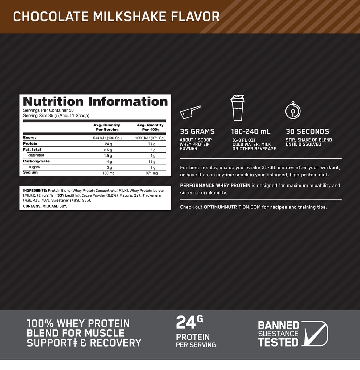 Thumbnail Optimum Nutrition Performance Whey Protein Powder Chocolate 1.75kg
