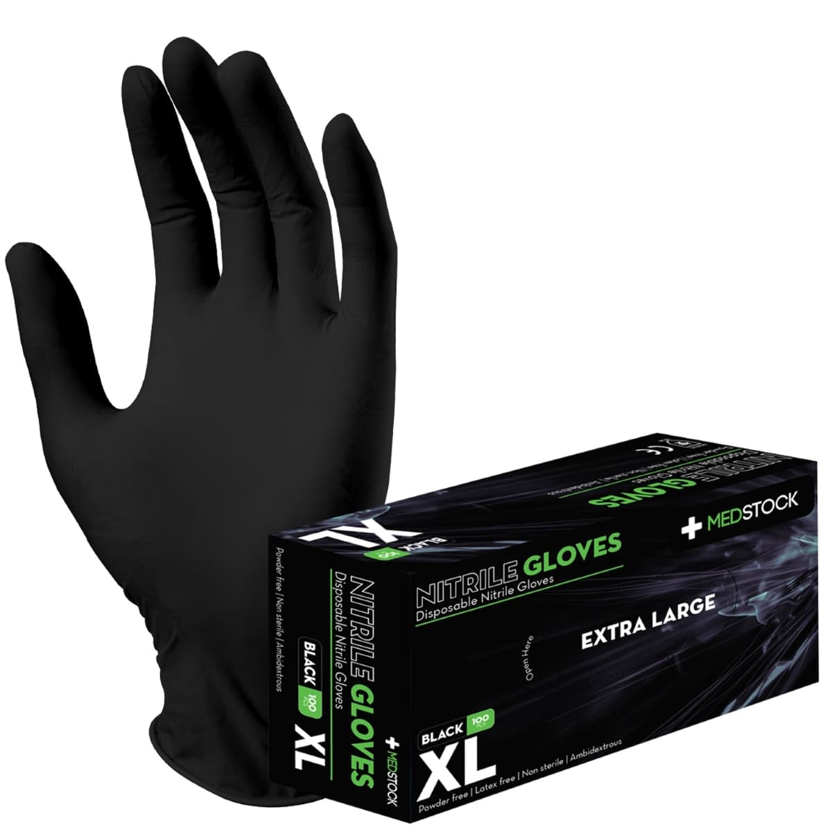 Thumbnail Medstock Black Disposable Nitrile Gloves X-Large 100 Pack|Box