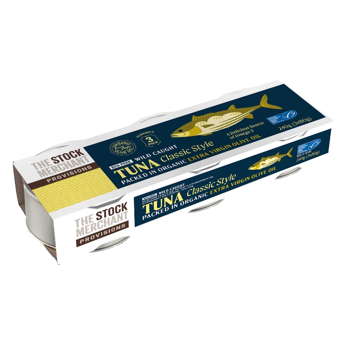 Thumbnail The Stock Merchant MSC Tuna in Organic Extra Virgin Olive Oil 3 x 80g