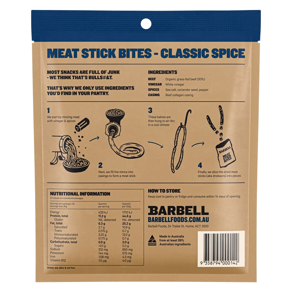 Thumbnail Barbell Organic Grass-Fed Beef Meat Sticks Bites Classic 70g