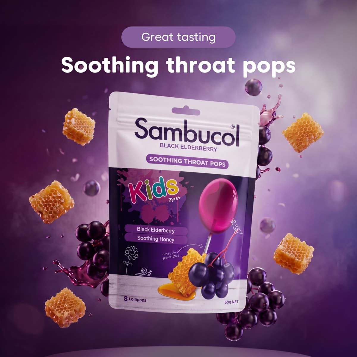 Thumbnail Sambucol Kids Soothing Throat Pops 8 Pack
