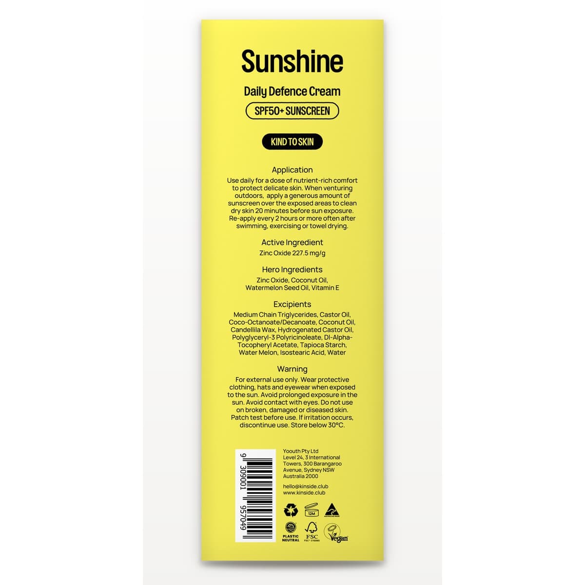 Thumbnail Kinside Sunshine Daily Defence Barrier Cream SPF50+ Sunscreen 100ml
