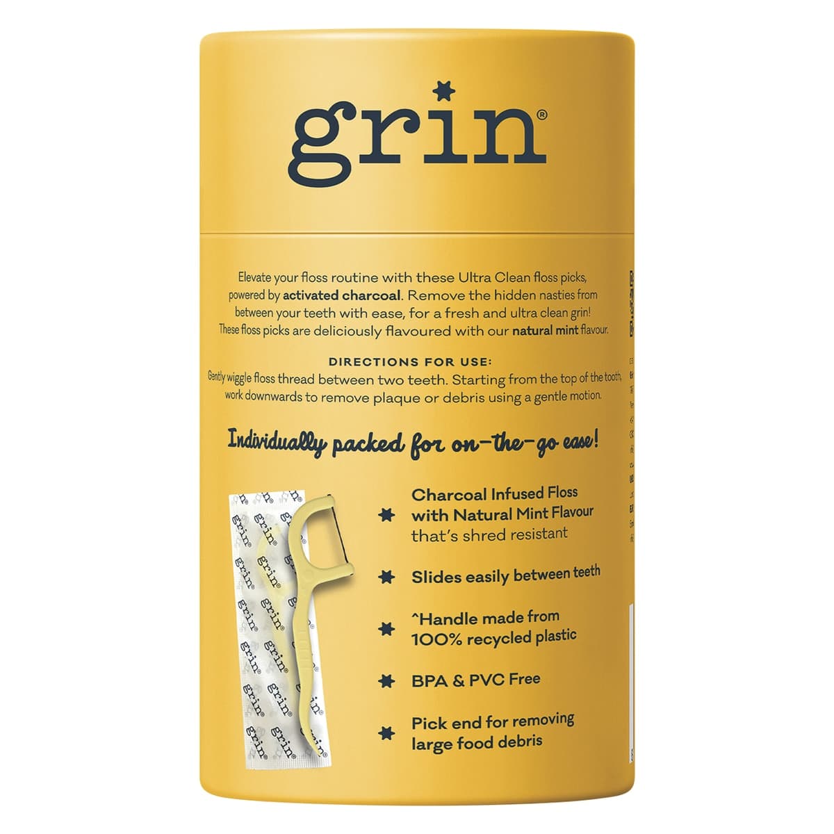 Thumbnail Grin Charcoal Infused Dental Floss Pick Ultra Clean 40 Pack