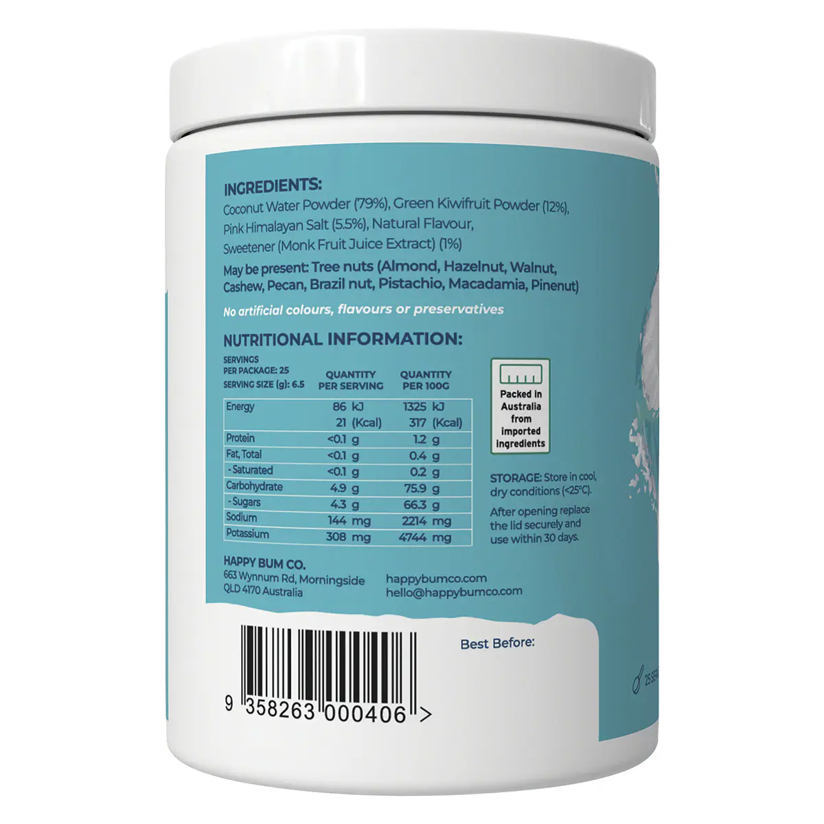 Thumbnail Happy Bum Happy Hydrate Powder Kiwifruit 162g