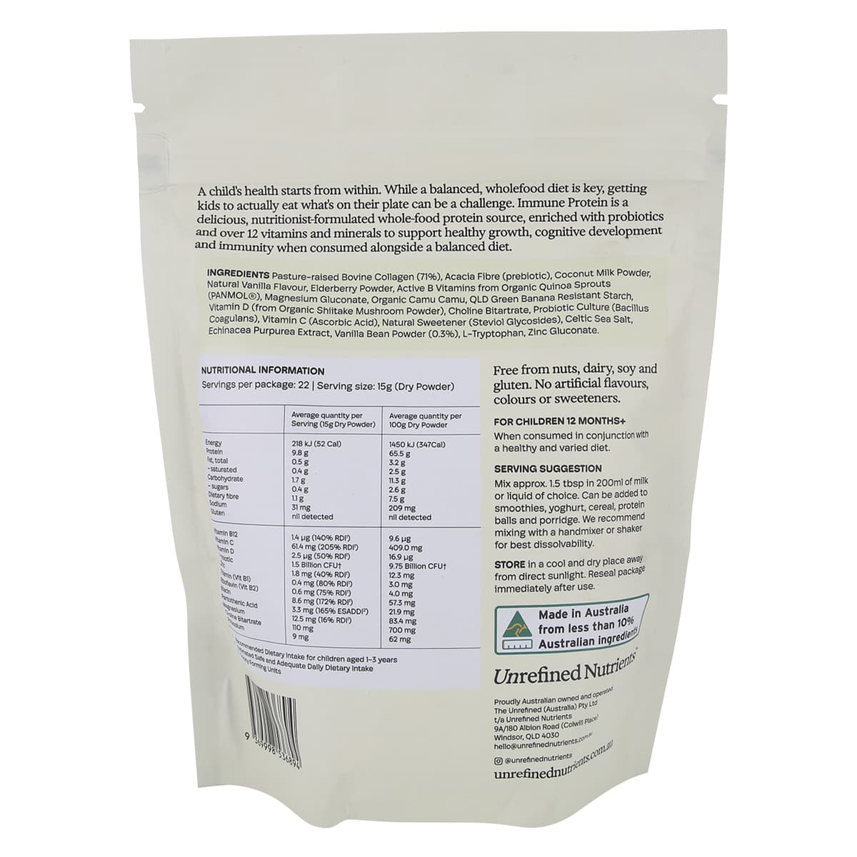 Thumbnail Unrefined Nutrients Kid's Immune Protein Vanilla Vanguard 330g