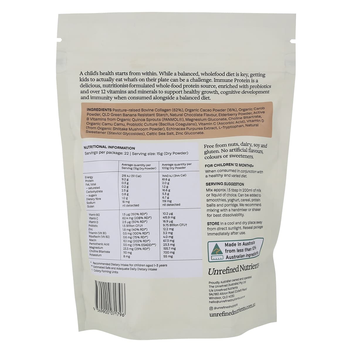 Thumbnail Unrefined Nutrients Kid's Immune Protein Cacao Cavalry 330g